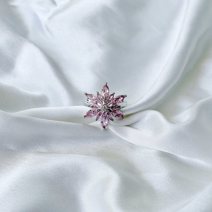 Pink Topaz Cubic Zirconia Ice Cut American Diamond Silver Plated Adjustable Ring