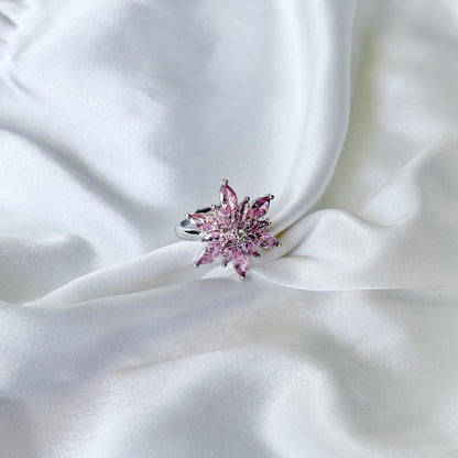 Pink Topaz Cubic Zirconia Ice Cut American Diamond Silver Plated Adjustable Ring