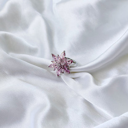 Pink Topaz Cubic Zirconia Ice Cut American Diamond Silver Plated Adjustable Ring