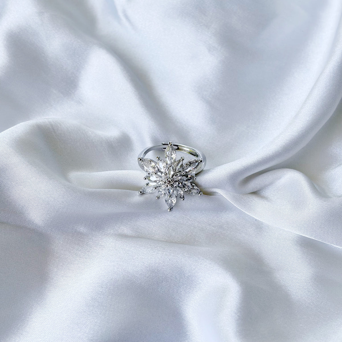 Solitaire Cubic Zirconia Ice Cut American Diamond Silver Plated Adjustable Ring