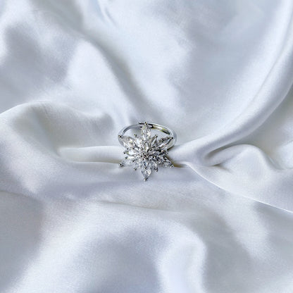 Solitaire Cubic Zirconia Ice Cut American Diamond Silver Plated Adjustable Ring