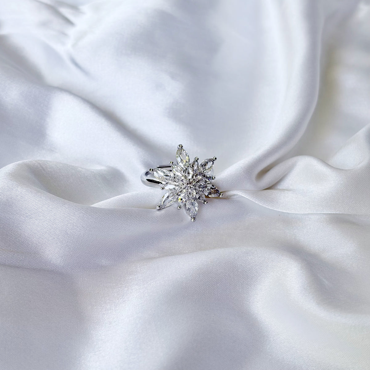 Solitaire Cubic Zirconia Ice Cut American Diamond Silver Plated Adjustable Ring