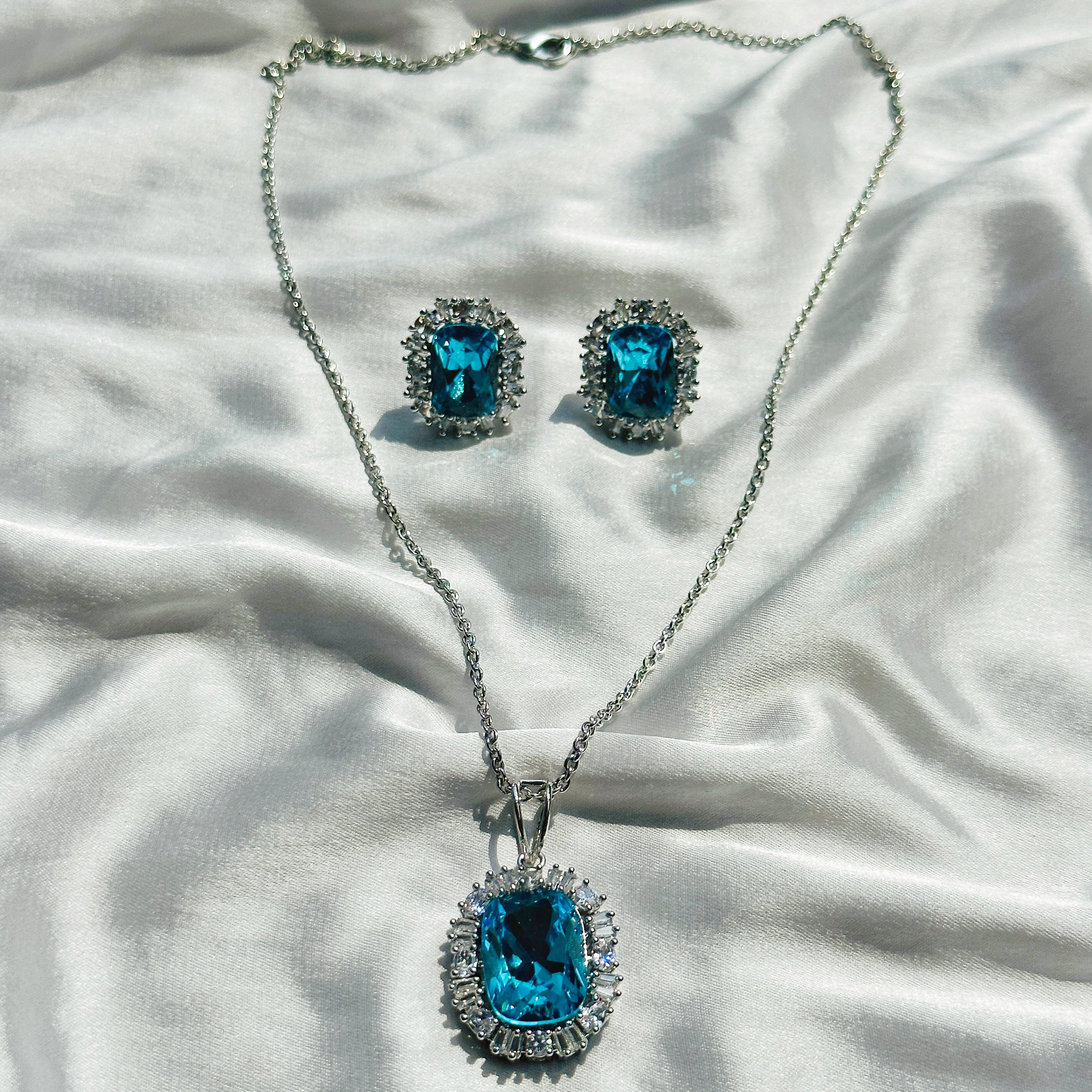 Indicolite Swarovski Crystal Silver Plated Pendant Set