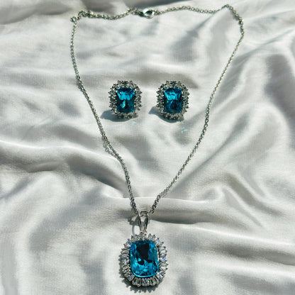 Indicolite Swarovski Crystal Silver Plated Pendant Set