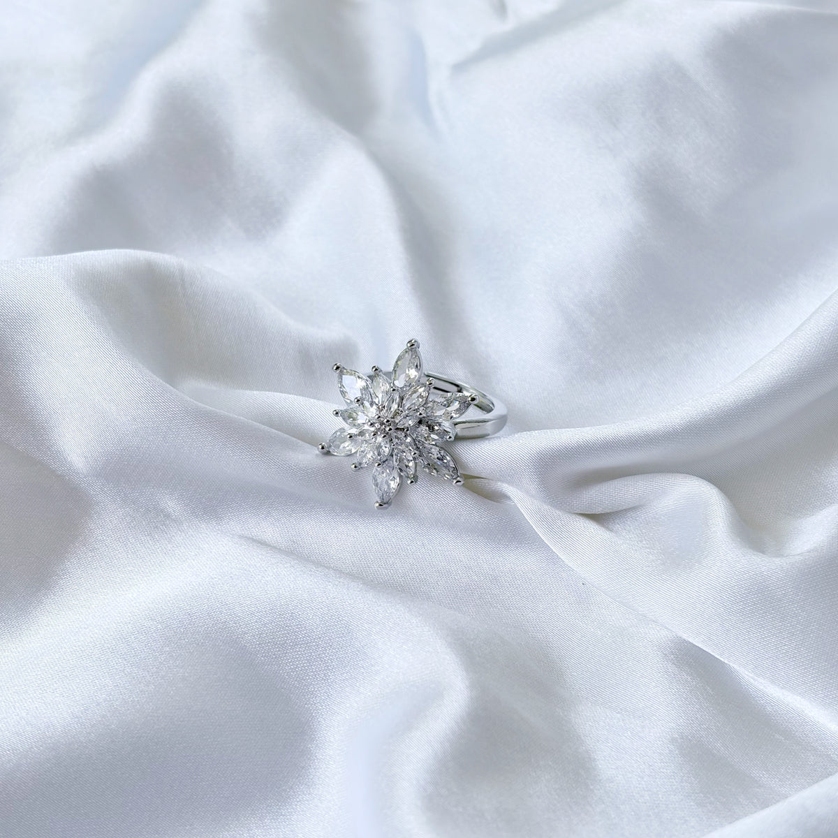 Solitaire Cubic Zirconia Ice Cut American Diamond Silver Plated Adjustable Ring