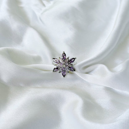 Purple Amethyst Cubic Zirconia Ice Cut American Diamond Silver Plated Adjustable Ring