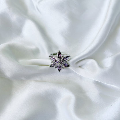 Purple Amethyst Cubic Zirconia Ice Cut American Diamond Silver Plated Adjustable Ring