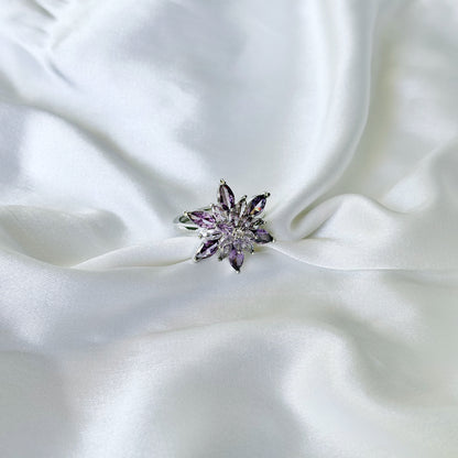 Purple Amethyst Cubic Zirconia Ice Cut American Diamond Silver Plated Adjustable Ring