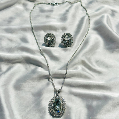 White Crystal Swarovski Crystal Silver Plated Pendant Set