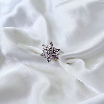 Purple Amethyst Cubic Zirconia Ice Cut American Diamond Silver Plated Adjustable Ring