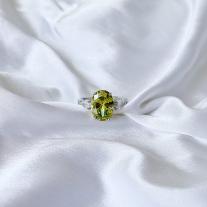 Olive Green Cubic Zirconia Ice Cut American Diamond Silver Plated Adjustable Ring