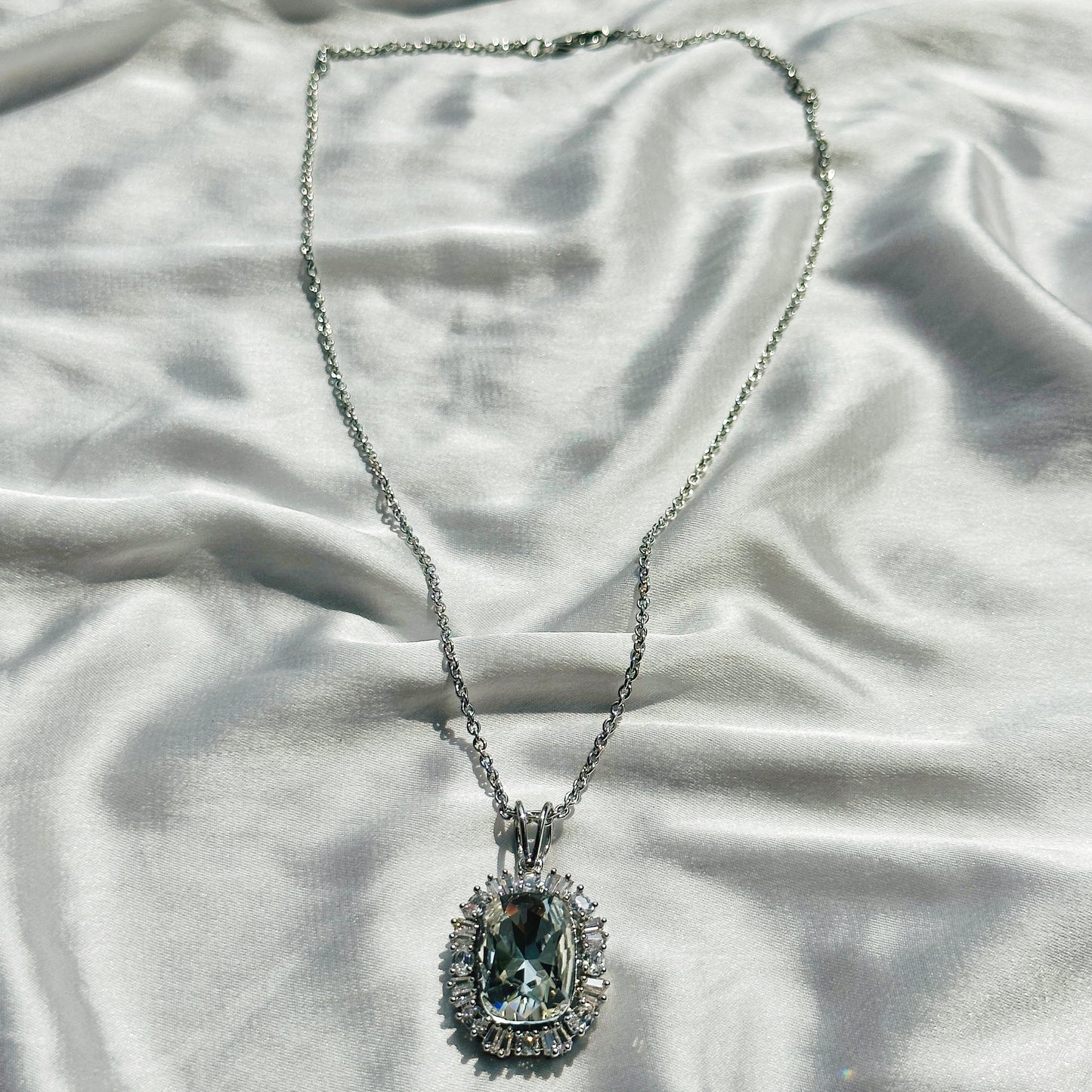 White Crystal Swarovski Crystal Silver Plated Pendant Set