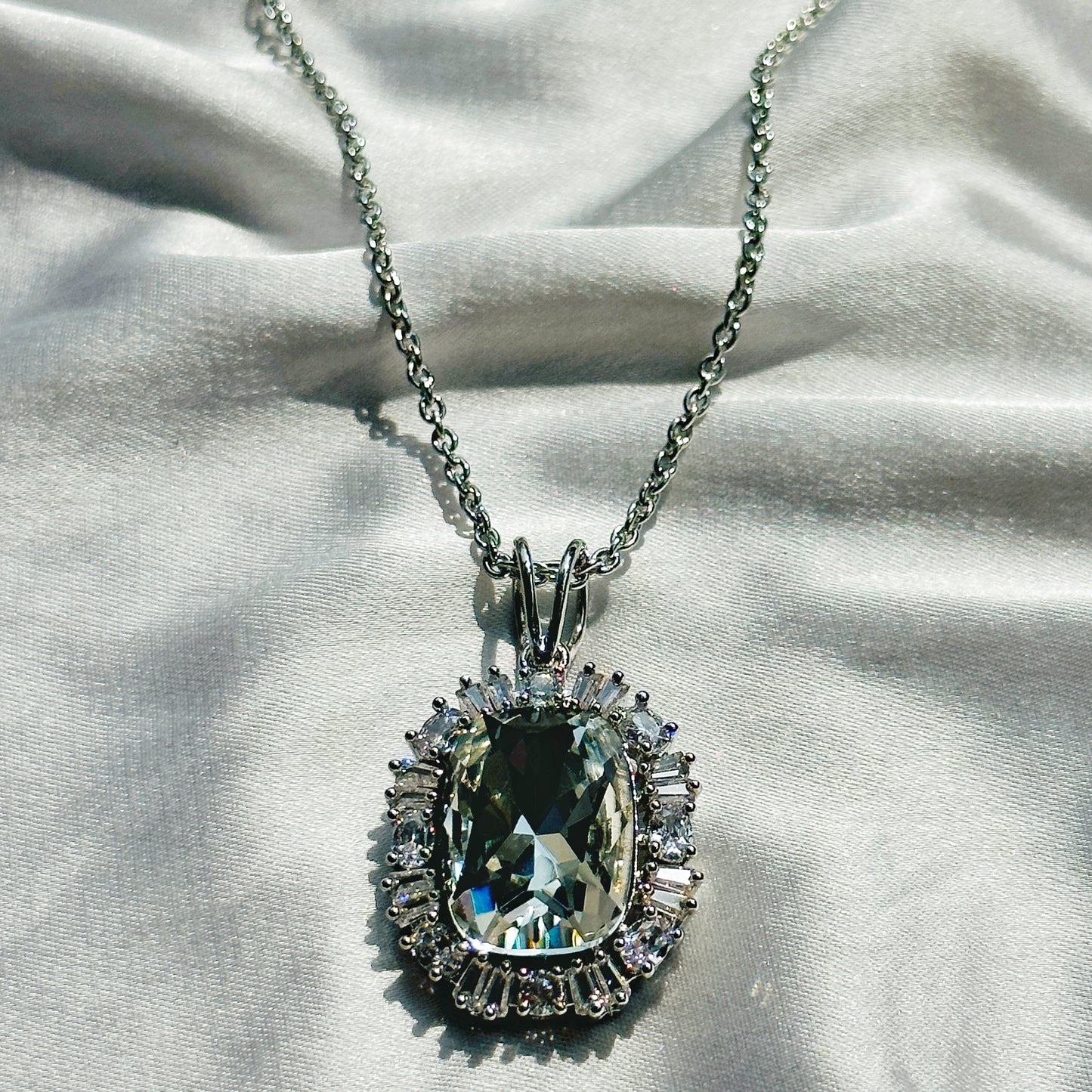 White Crystal Swarovski Crystal Silver Plated Pendant Set