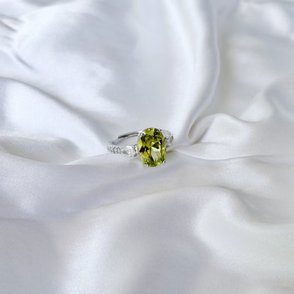 Olive Green Cubic Zirconia Ice Cut American Diamond Silver Plated Adjustable Ring