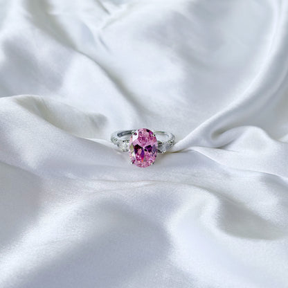 Pink Topaz Cubic Zirconia Ice Cut American Diamond Silver Plated Adjustable Ring