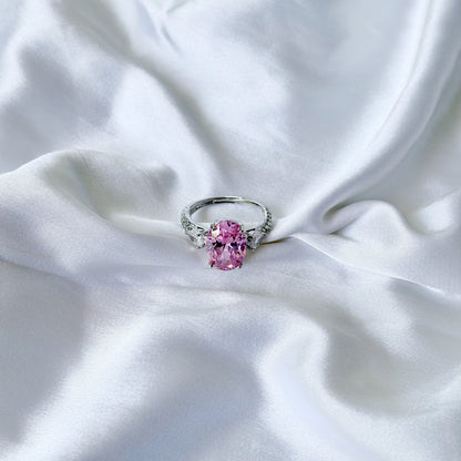 Pink Topaz Cubic Zirconia Ice Cut American Diamond Silver Plated Adjustable Ring