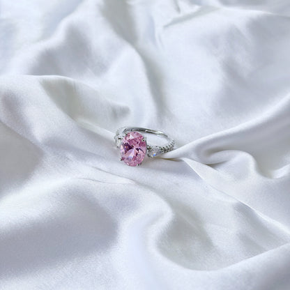 Pink Topaz Cubic Zirconia Ice Cut American Diamond Silver Plated Adjustable Ring