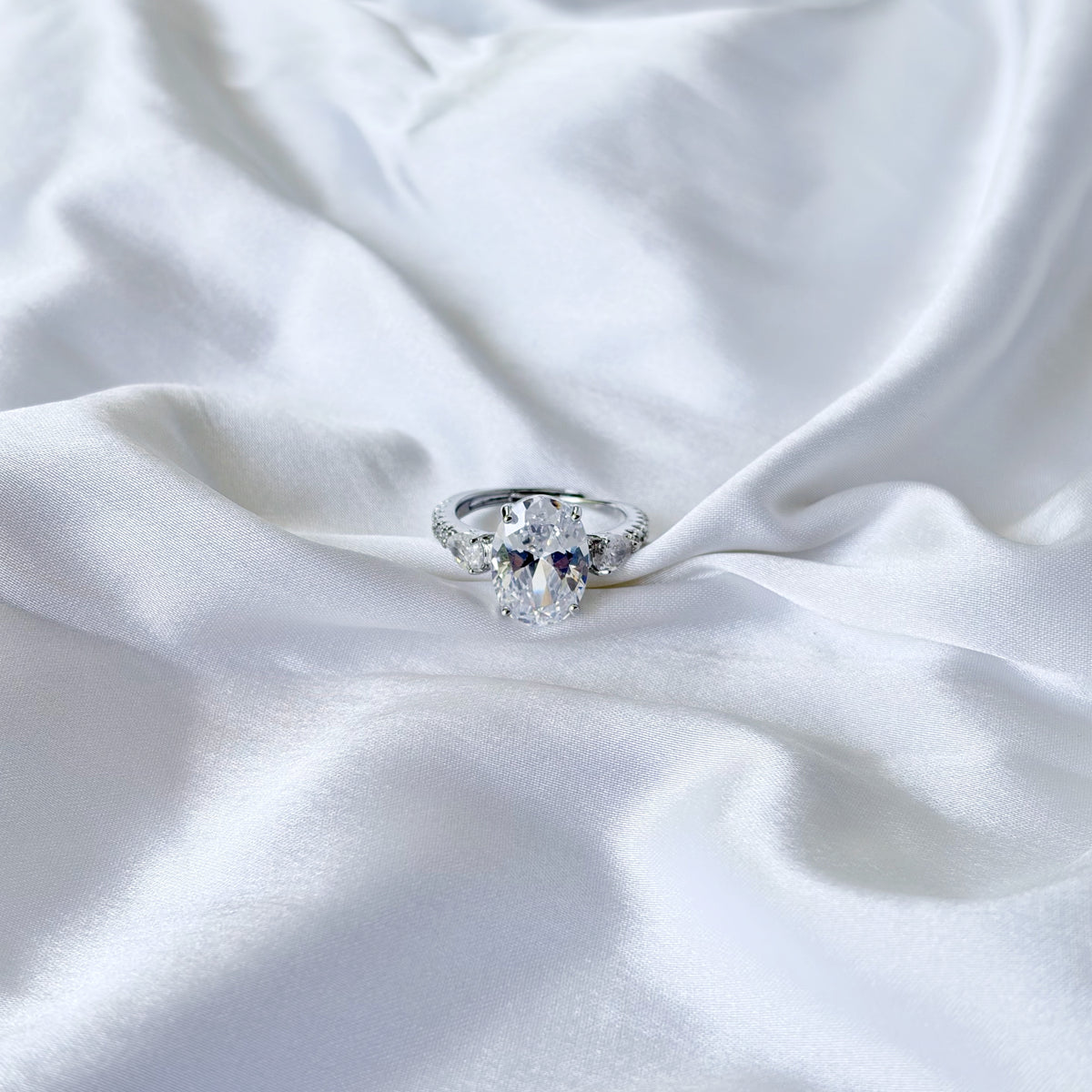 Solitaire Cubic Zirconia Ice Cut American Diamond Silver Plated Adjustable Ring