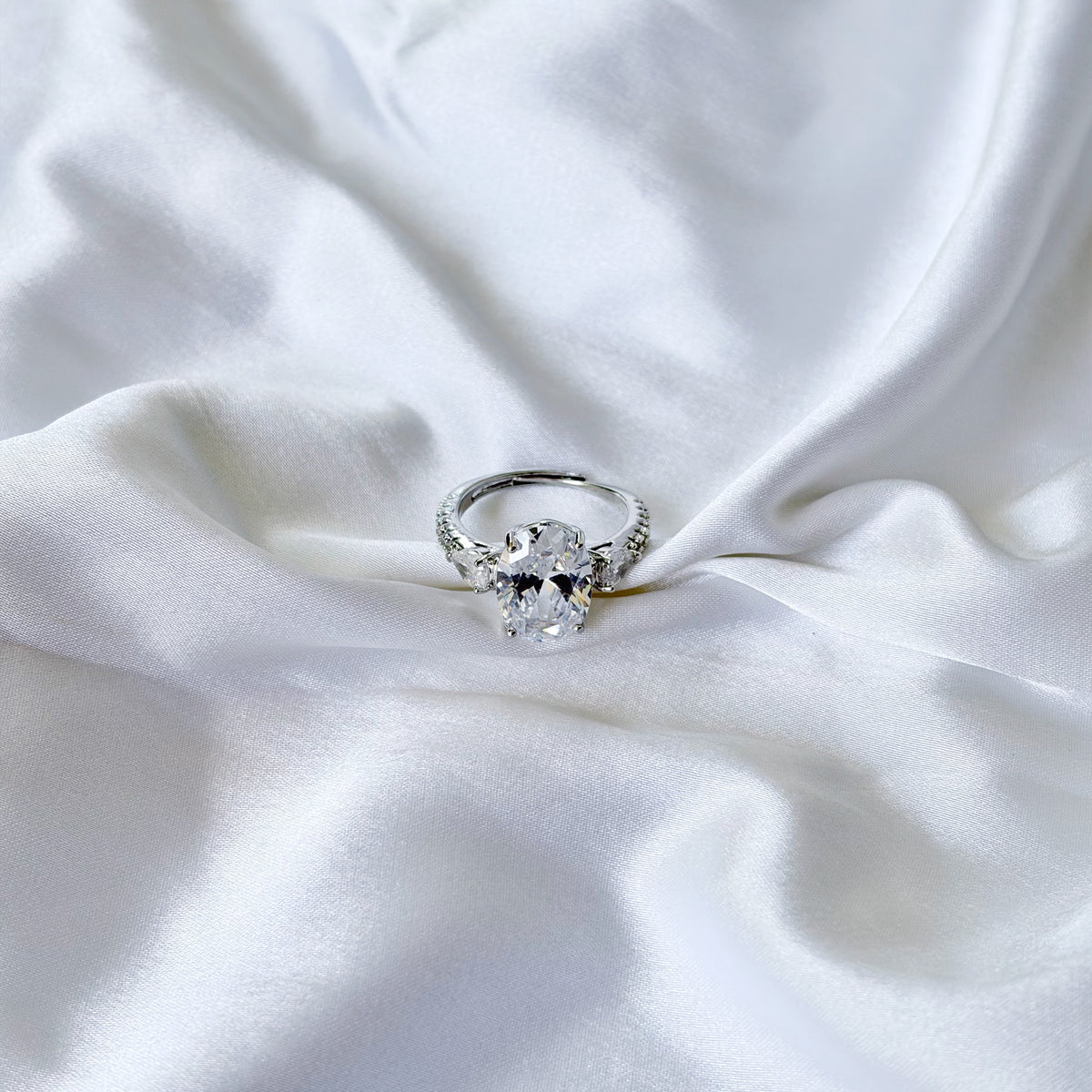 Solitaire Cubic Zirconia Ice Cut American Diamond Silver Plated Adjustable Ring