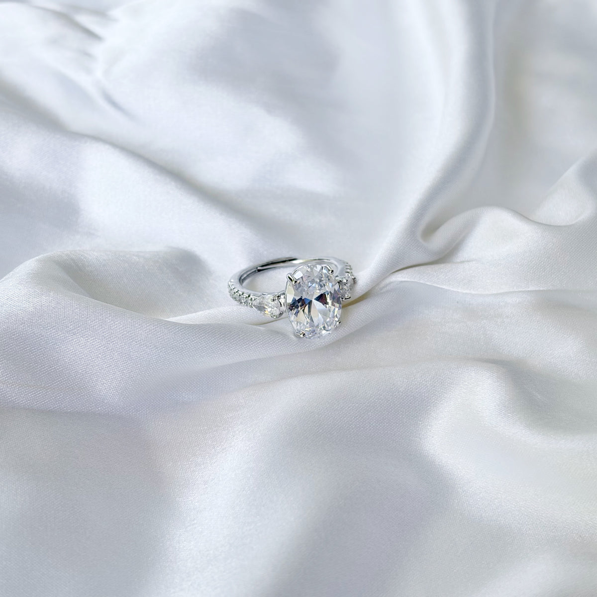 Solitaire Cubic Zirconia Ice Cut American Diamond Silver Plated Adjustable Ring