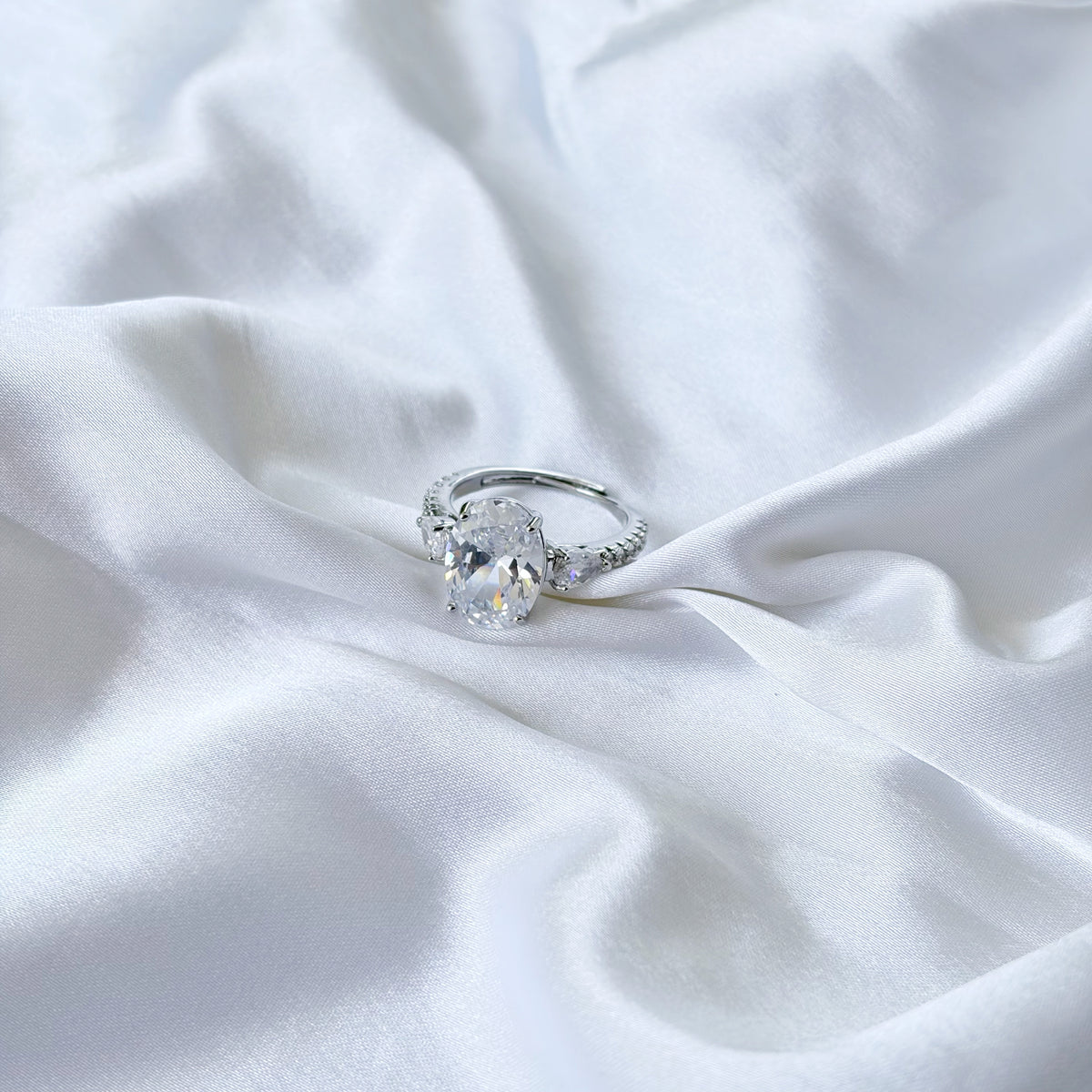 Solitaire Cubic Zirconia Ice Cut American Diamond Silver Plated Adjustable Ring