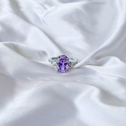 Purple Amethyst Cubic Zirconia Ice Cut American Diamond Silver Plated Adjustable Ring