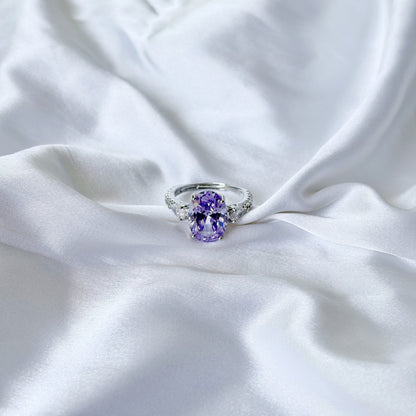 Purple Amethyst Cubic Zirconia Ice Cut American Diamond Silver Plated Adjustable Ring
