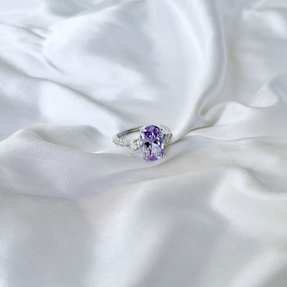 Purple Amethyst Cubic Zirconia Ice Cut American Diamond Silver Plated Adjustable Ring