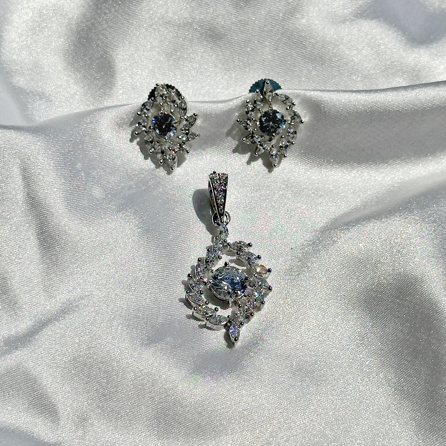American Diamond Silver Plated Pendant Set