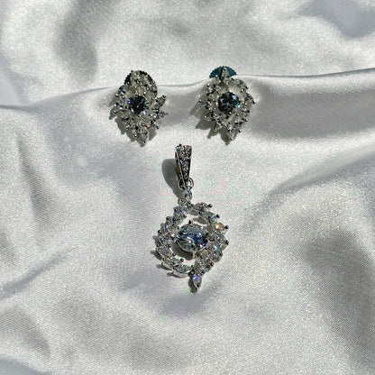 American Diamond Silver Plated Pendant Set