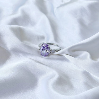 Purple Amethyst Cubic Zirconia Ice Cut American Diamond Silver Plated Adjustable Ring