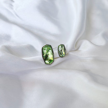 Green Peridot Swarovski Crystal Silver Plated Adjustable Ring
