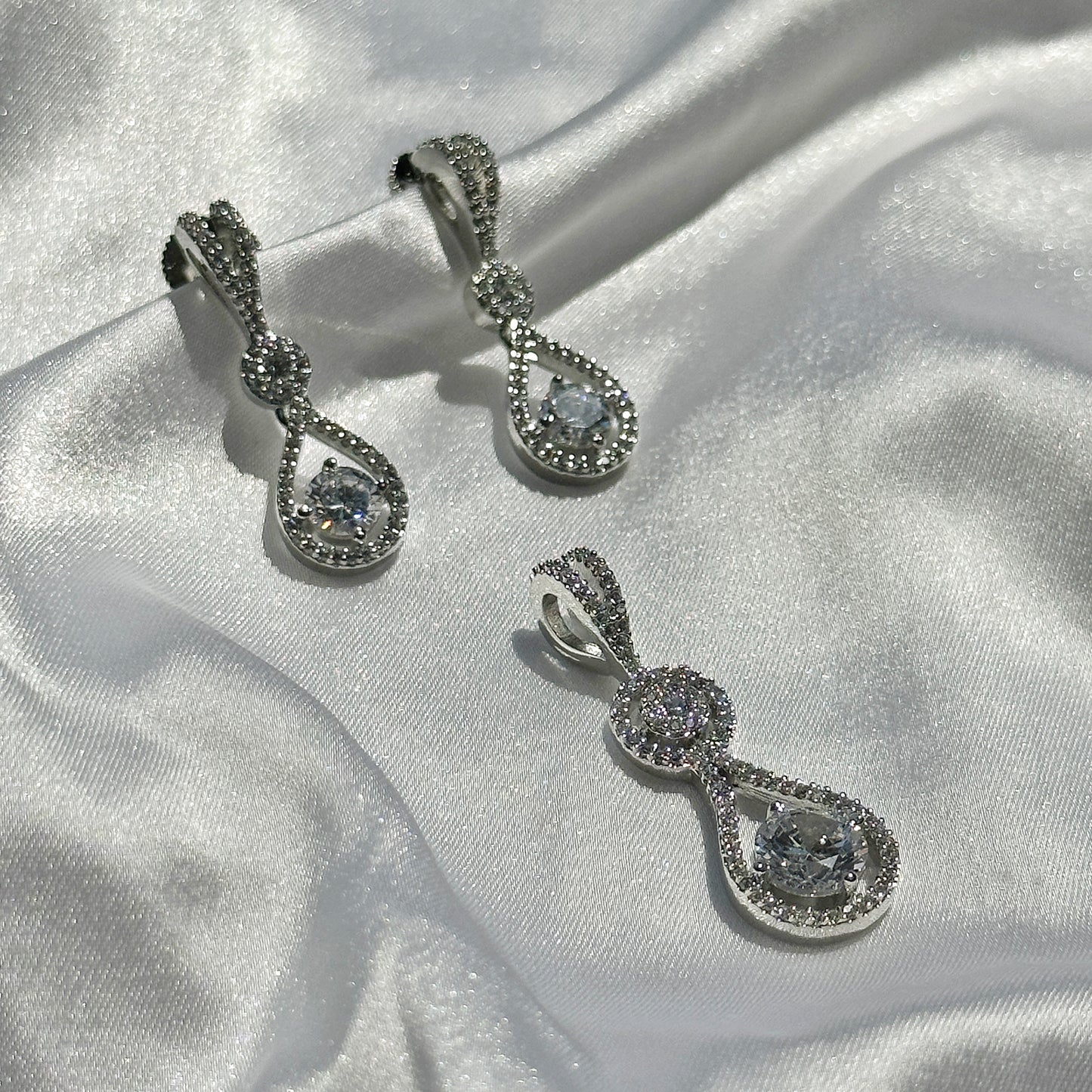 American Diamond Silver Plated Pendant Set