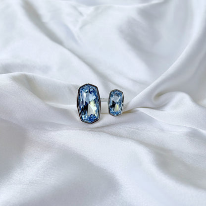 Aqua Blue Indicolite Swarovski Crystal Silver Plated Adjustable Ring