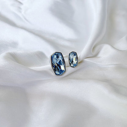 Aqua Blue Indicolite Swarovski Crystal Silver Plated Adjustable Ring