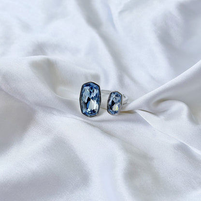 Aqua Blue Indicolite Swarovski Crystal Silver Plated Adjustable Ring