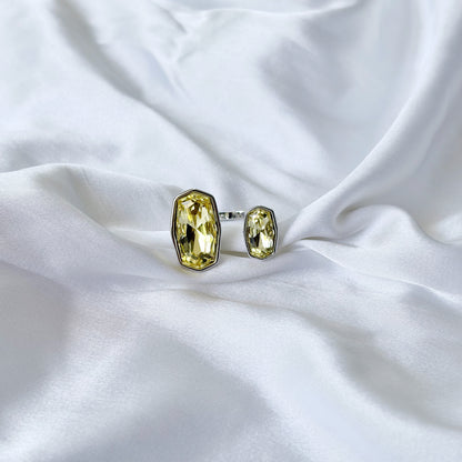 Light Yellow Topaz Swarovski Crystal Silver Plated Adjustable Ring