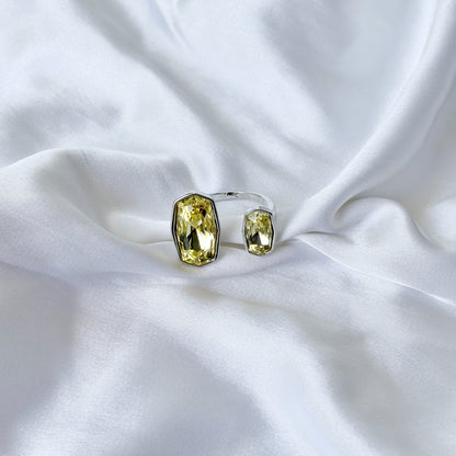 Light Yellow Topaz Swarovski Crystal Silver Plated Adjustable Ring