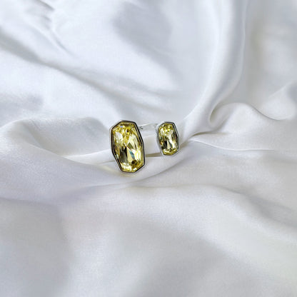 Light Yellow Topaz Swarovski Crystal Silver Plated Adjustable Ring