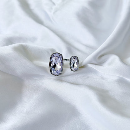 Light Purple Amethyst Swarovski Crystal Silver Plated Adjustable Ring