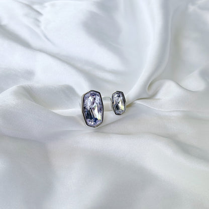 Light Purple Amethyst Swarovski Crystal Silver Plated Adjustable Ring
