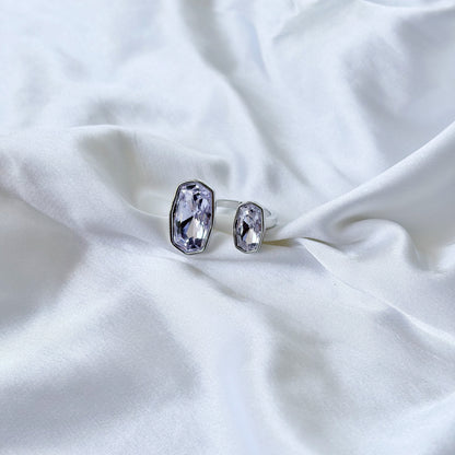 Light Purple Amethyst Swarovski Crystal Silver Plated Adjustable Ring