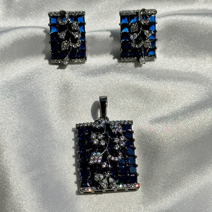 Blue Sapphire Cubic Zircon American Diamond Victorian Plating Pendant Set