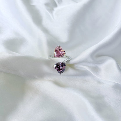 Pink Topaz/Purple Amethyst Cubic Zirconia Ice Cut American Diamond Silver Plated Adjustable Ring