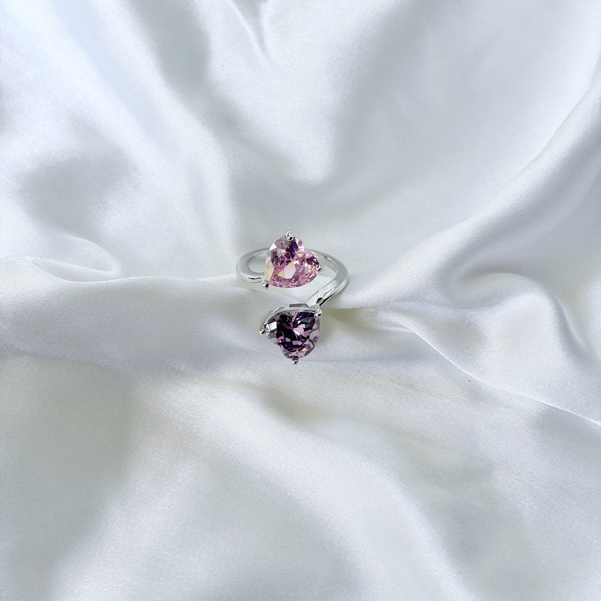 Pink Topaz/Purple Amethyst Cubic Zirconia Ice Cut American Diamond Silver Plated Adjustable Ring