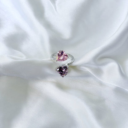 Pink Topaz/Purple Amethyst Cubic Zirconia Ice Cut American Diamond Silver Plated Adjustable Ring