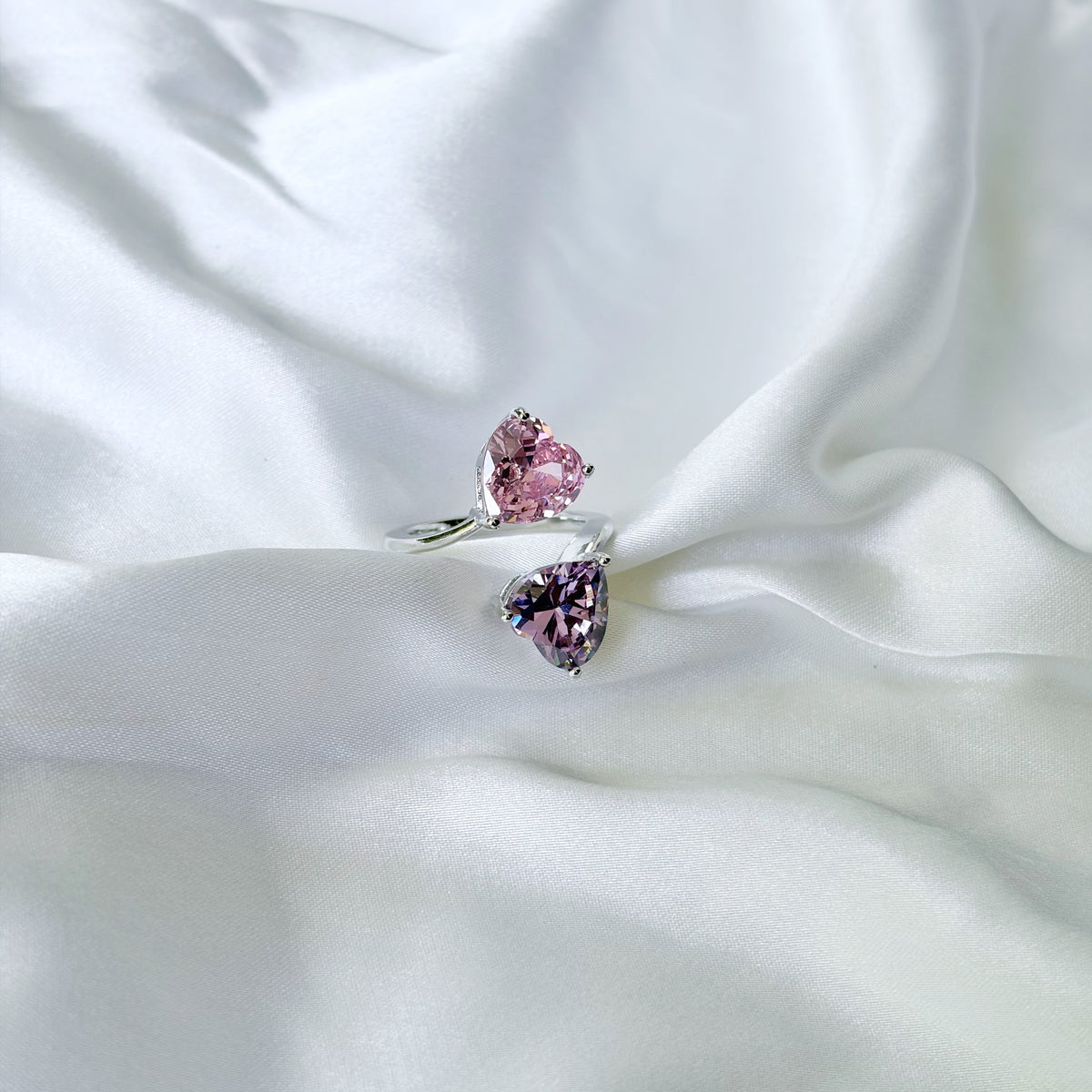 Pink Topaz/Purple Amethyst Cubic Zirconia Ice Cut American Diamond Silver Plated Adjustable Ring