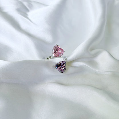 Pink Topaz/Purple Amethyst Cubic Zirconia Ice Cut American Diamond Silver Plated Adjustable Ring