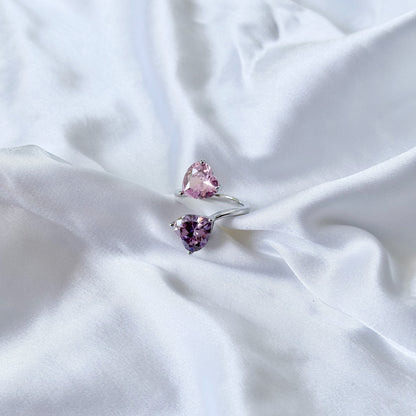 Pink Topaz/Purple Amethyst Cubic Zirconia Ice Cut American Diamond Silver Plated Adjustable Ring