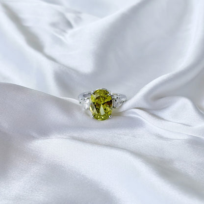 Olive Green Cubic Zirconia Ice Cut American Diamond Silver Plated Adjustable Ring